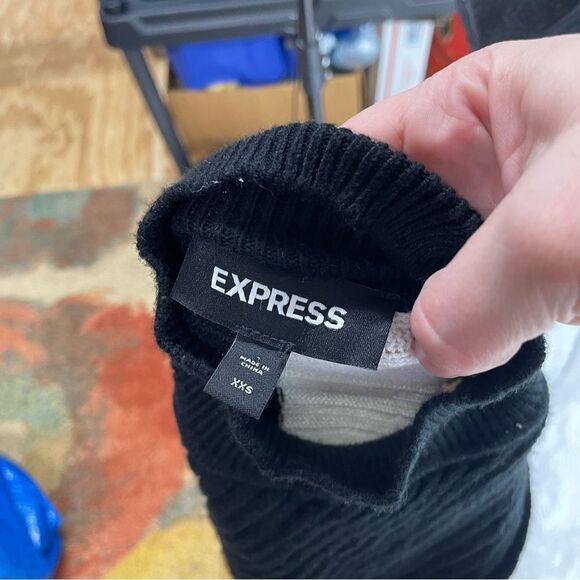 Express Color Block Wrap Front Mock Neck Crop Sweater - Picture 10 of 11